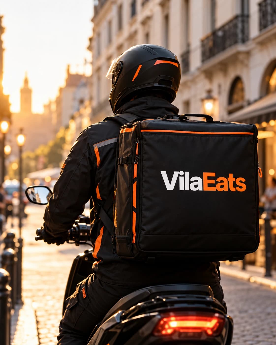 Estafeta de costas, com a mochila VilaEats